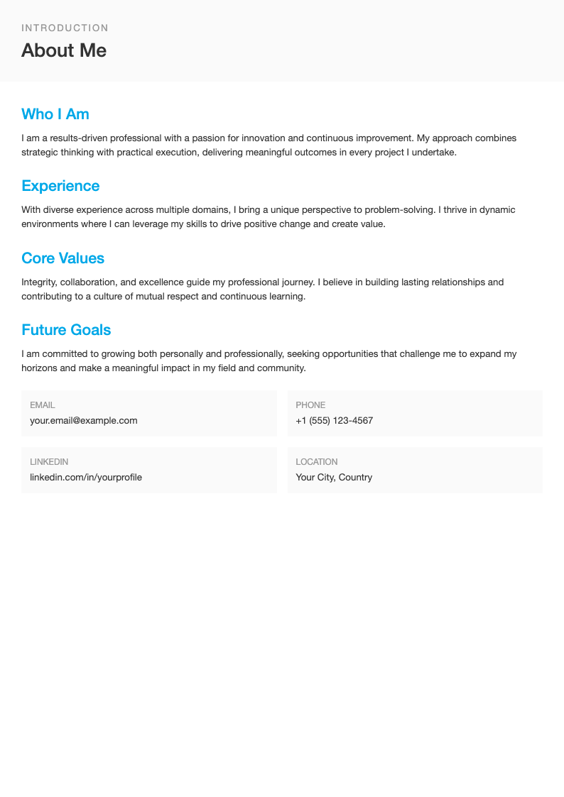 Modern minimalist self introduction